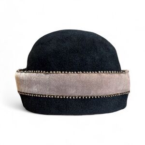Vintage Finley New York Genuine Velour Black Hat with Brown Velvet Band USA